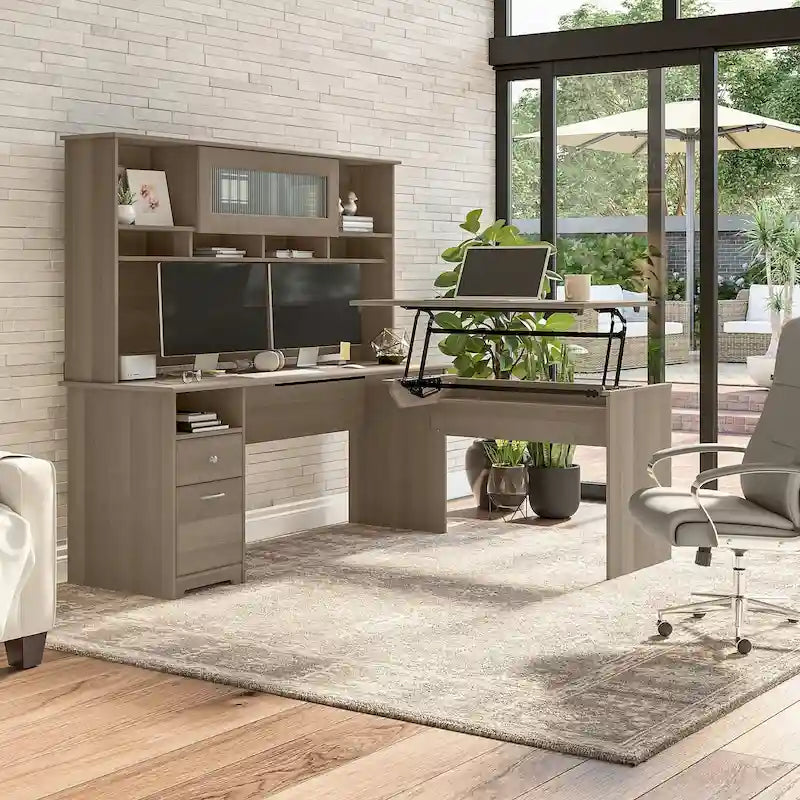 72W 3-position L-shaped Sit to Stand Desk with Hutch by Bush Furniture
