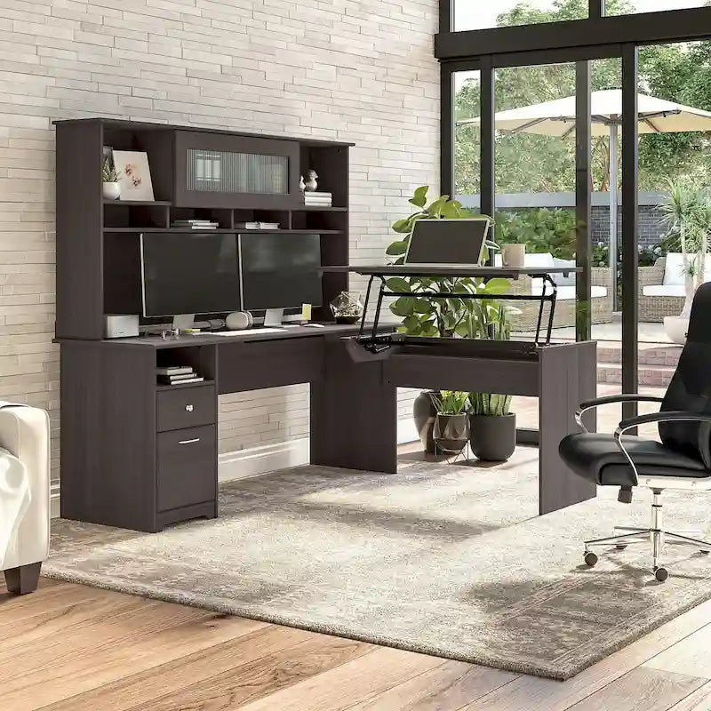 72W 3-position L-shaped Sit to Stand Desk with Hutch by Bush Furniture