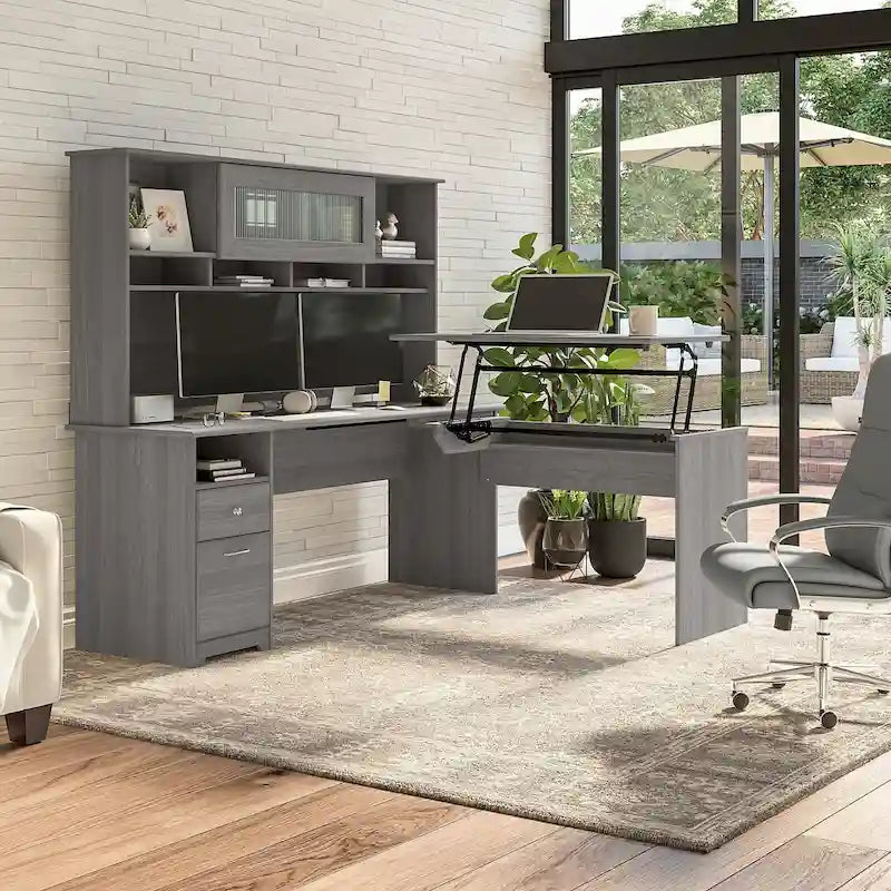 72W 3-position L-shaped Sit to Stand Desk with Hutch by Bush Furniture