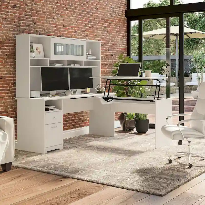 72W 3-position L-shaped Sit to Stand Desk with Hutch by Bush Furniture