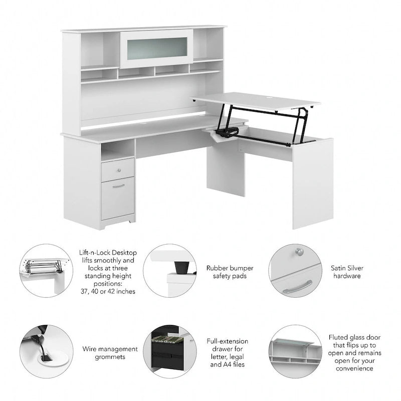 72W 3-position L-shaped Sit to Stand Desk with Hutch by Bush Furniture