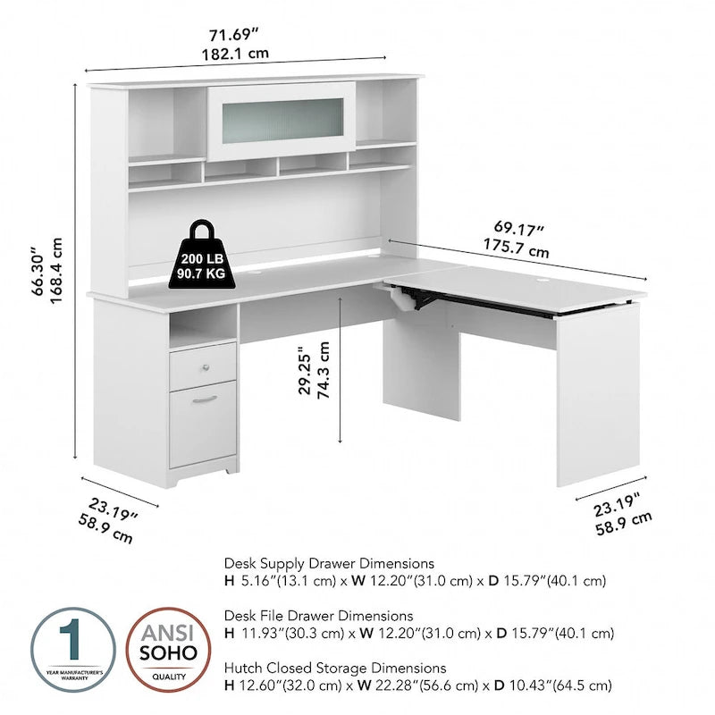 72W 3-position L-shaped Sit to Stand Desk with Hutch by Bush Furniture