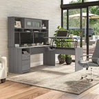 72W 3-position L-shaped Sit to Stand Desk with Hutch by Bush Furniture