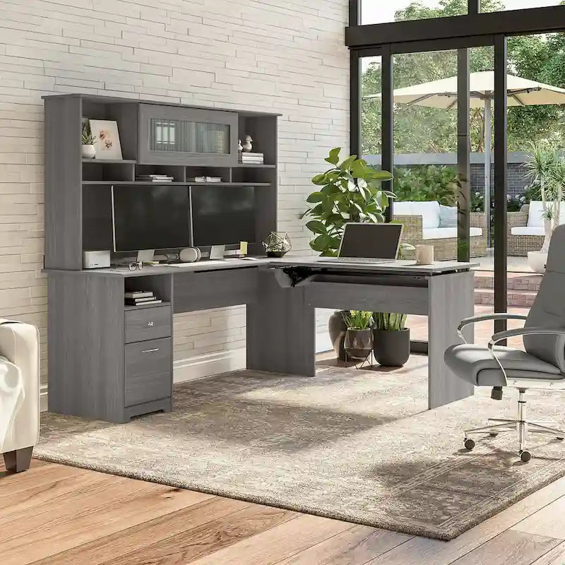 72W 3-position L-shaped Sit to Stand Desk with Hutch by Bush Furniture