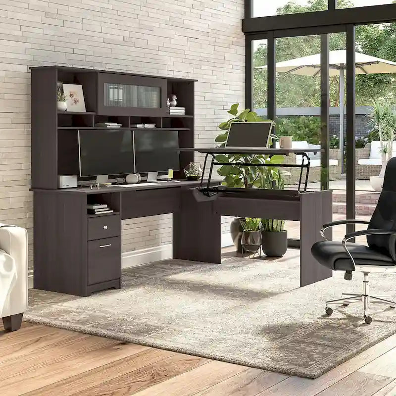 72W 3-position L-shaped Sit to Stand Desk with Hutch by Bush Furniture