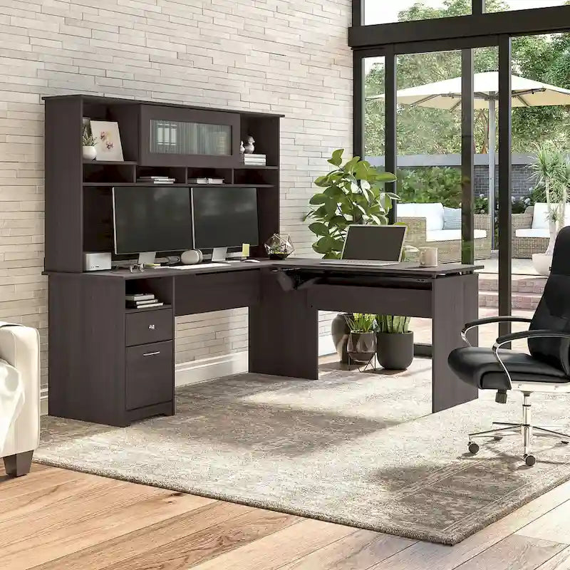 72W 3-position L-shaped Sit to Stand Desk with Hutch by Bush Furniture