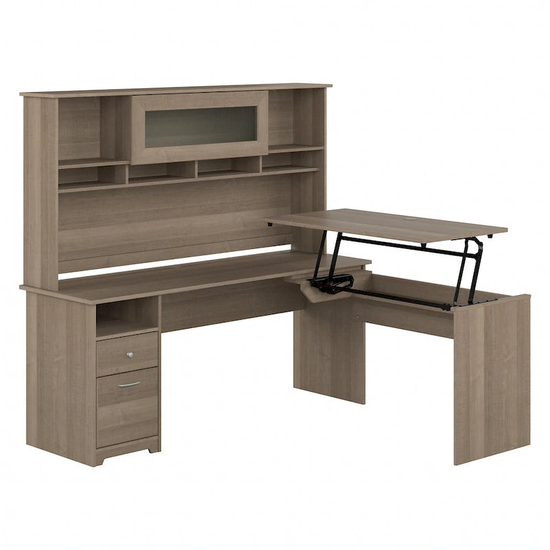 72W 3-position L-shaped Sit to Stand Desk with Hutch by Bush Furniture