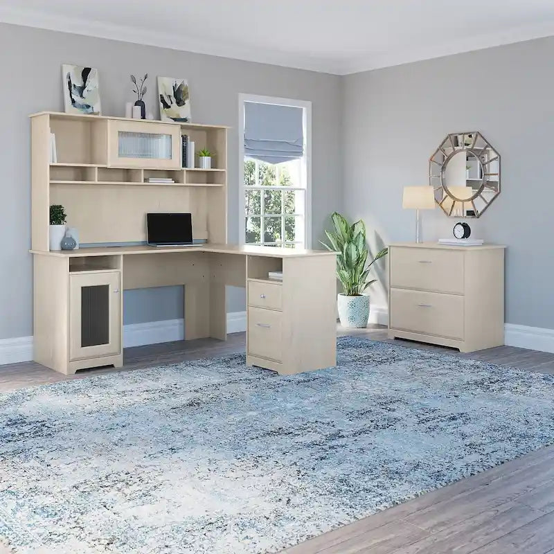 Cabot 60W L-Shaped Desk with Hutch and File Cabinet by Bush Furniture