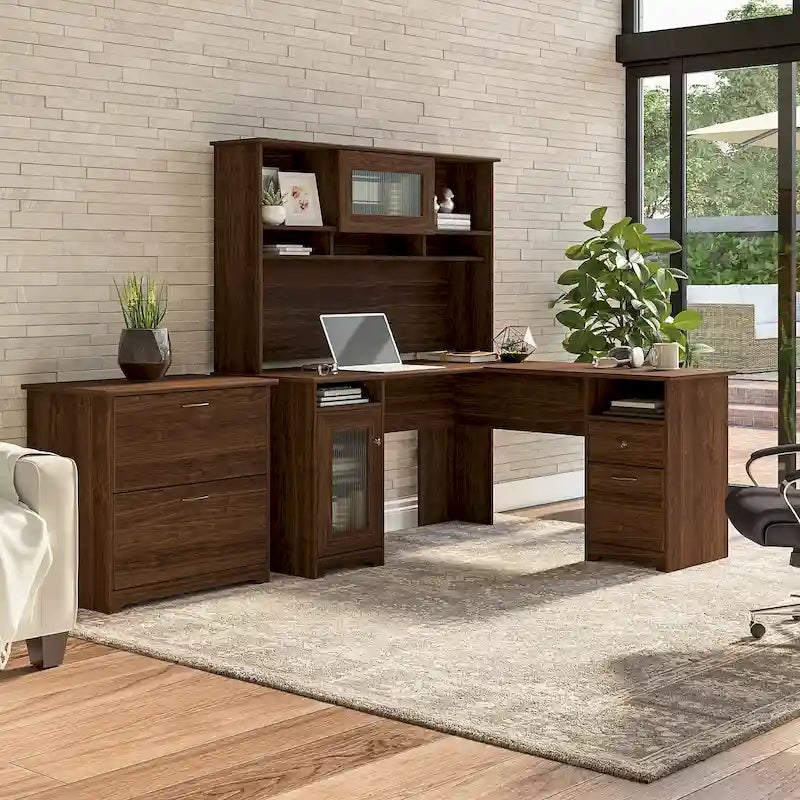 Cabot 60W L-Shaped Desk with Hutch and File Cabinet by Bush Furniture