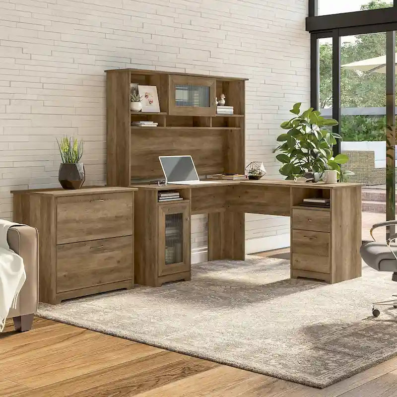Cabot 60W L-Shaped Desk with Hutch and File Cabinet by Bush Furniture