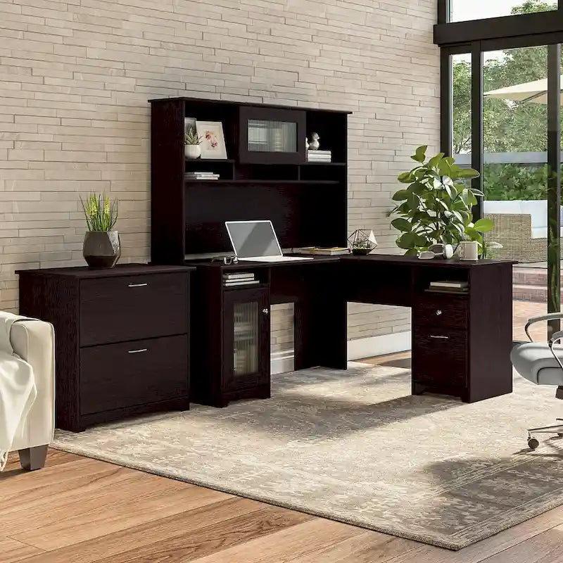Cabot 60W L-Shaped Desk with Hutch and File Cabinet by Bush Furniture