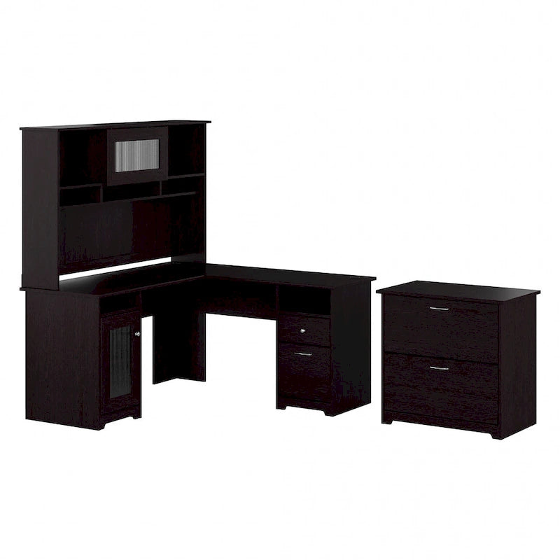 Cabot 60W L-Shaped Desk with Hutch and File Cabinet by Bush Furniture