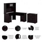 Cabot 60W L-Shaped Desk with Hutch and File Cabinet by Bush Furniture