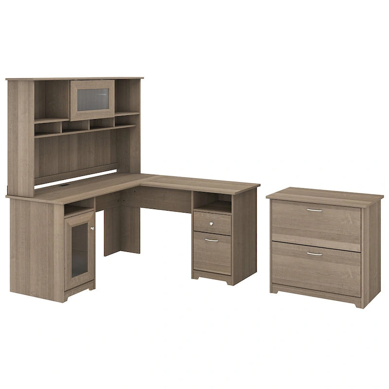 Cabot 60W L-Shaped Desk with Hutch and File Cabinet by Bush Furniture