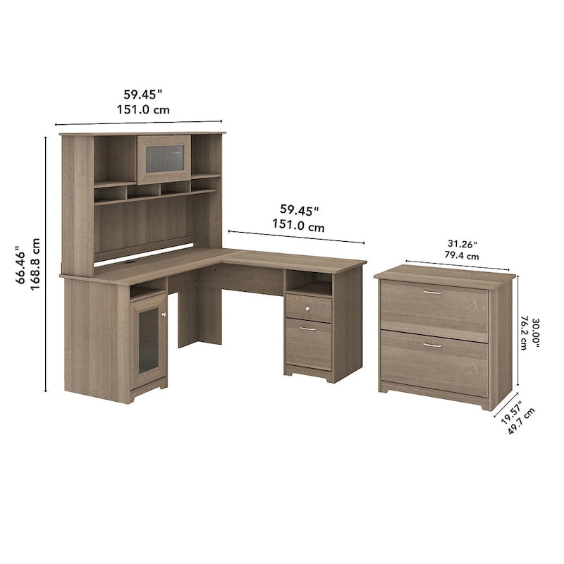 Cabot 60W L-Shaped Desk with Hutch and File Cabinet by Bush Furniture