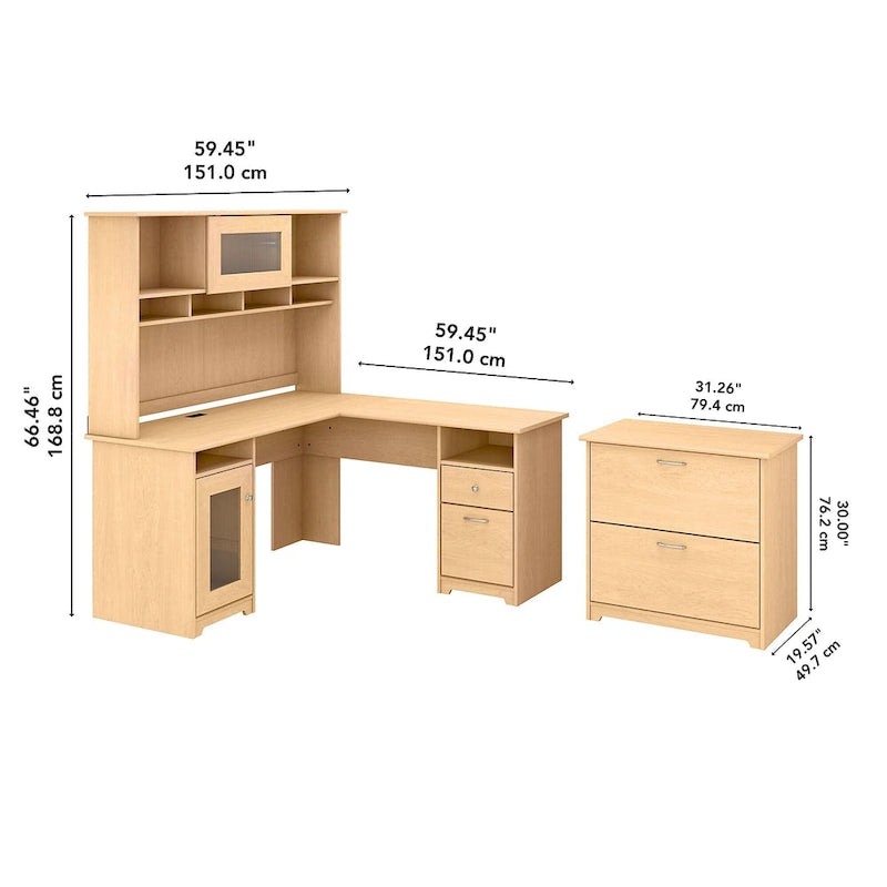 Cabot 60W L-Shaped Desk with Hutch and File Cabinet by Bush Furniture