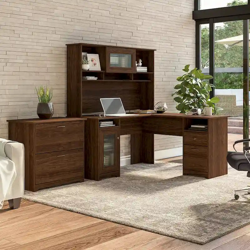 Cabot 60W L-Shaped Desk with Hutch and File Cabinet by Bush Furniture