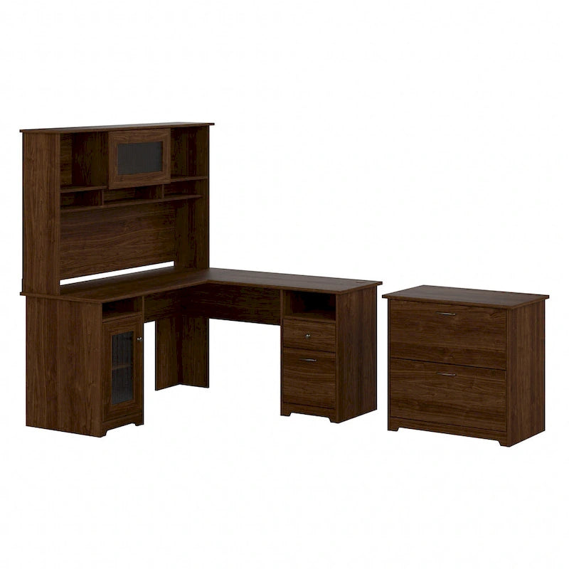 Cabot 60W L-Shaped Desk with Hutch and File Cabinet by Bush Furniture