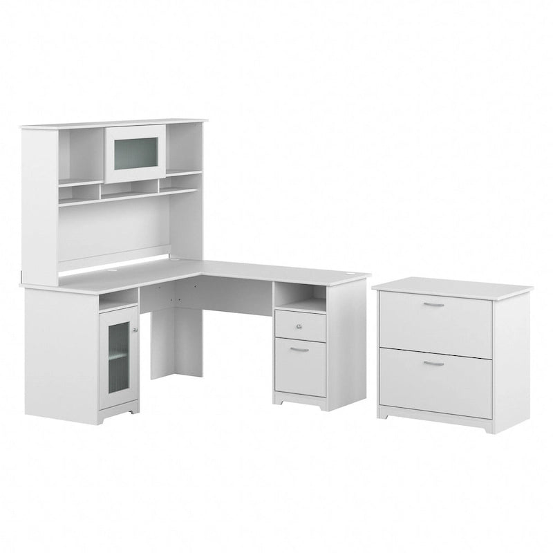 Cabot 60W L-Shaped Desk with Hutch and File Cabinet by Bush Furniture