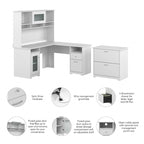 Cabot 60W L-Shaped Desk with Hutch and File Cabinet by Bush Furniture