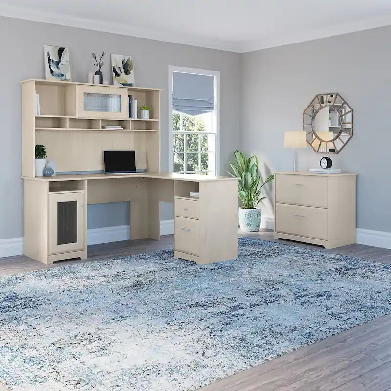 Cabot 60W L-Shaped Desk with Hutch and File Cabinet by Bush Furniture