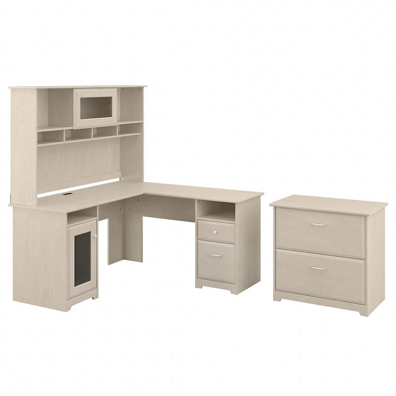 Cabot 60W L-Shaped Desk with Hutch and File Cabinet by Bush Furniture