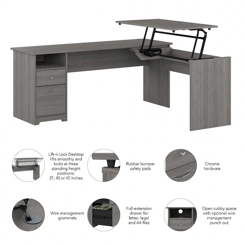 72W 3-position L-shaped Sit to Stand Desk by Bush Furniture