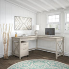Key West 60W L Shaped Desk with Mobile File Cabinet by Bush Furniture