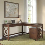 Key West 60W L Shaped Desk with Mobile File Cabinet by Bush Furniture