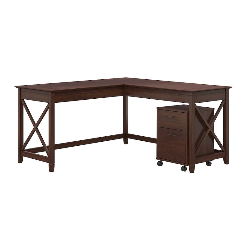 Key West 60W L Shaped Desk with Mobile File Cabinet by Bush Furniture