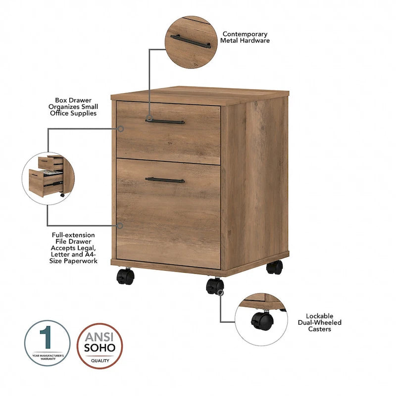 Key West 60W L Shaped Desk with Mobile File Cabinet by Bush Furniture