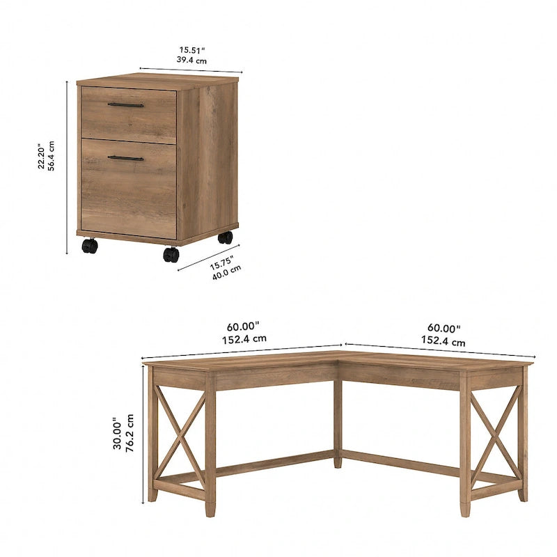 Key West 60W L Shaped Desk with Mobile File Cabinet by Bush Furniture