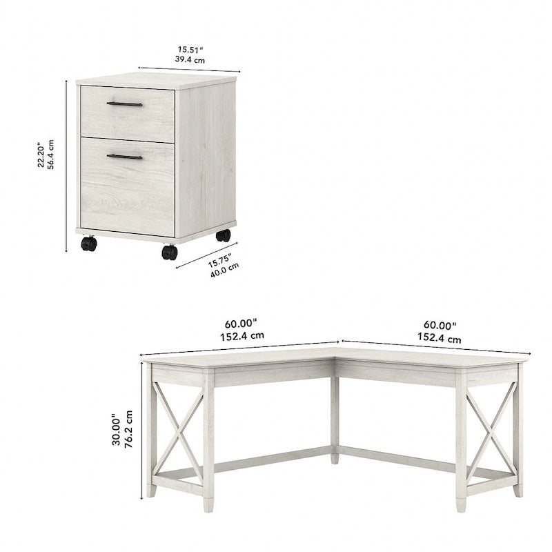 Key West 60W L Shaped Desk with Mobile File Cabinet by Bush Furniture
