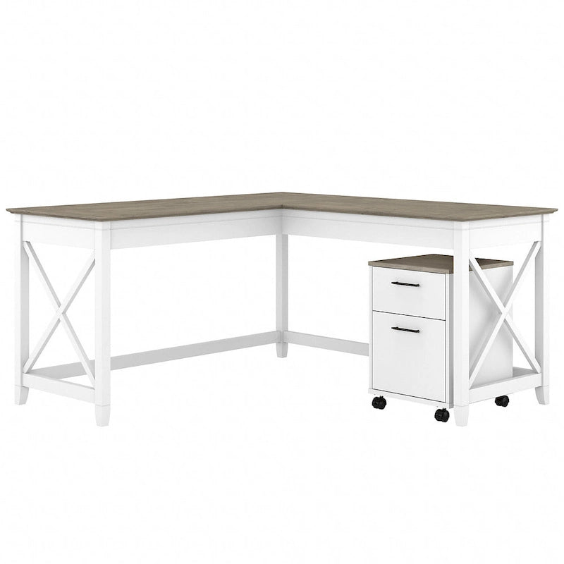 Key West 60W L Shaped Desk with Mobile File Cabinet by Bush Furniture