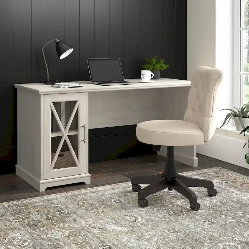 Lennox 60W Farmhouse Desk with Storage Cabinet by Bush Furniture