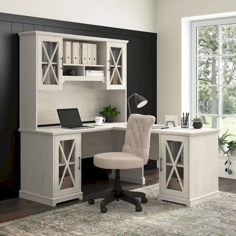 Lennox 60W Farmhouse Desk with Storage Cabinet by Bush Furniture