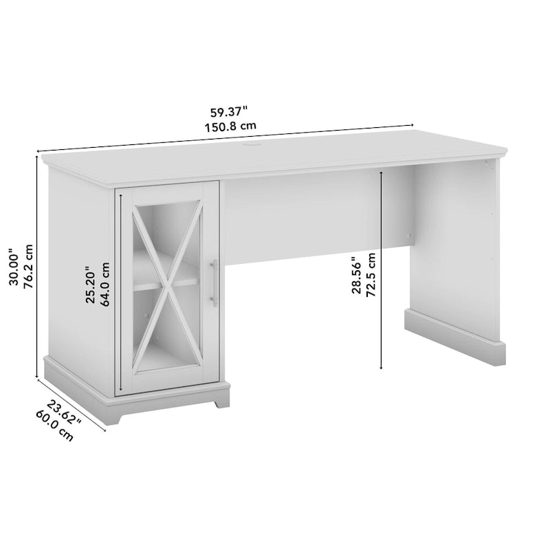 Lennox 60W Farmhouse Desk with Storage Cabinet by Bush Furniture