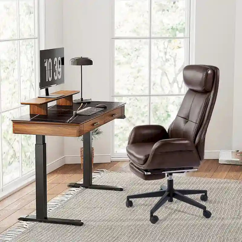 Glitzhome Adjustable Reclining Swivel High Back Home Office Chair with Footrest and Armrest