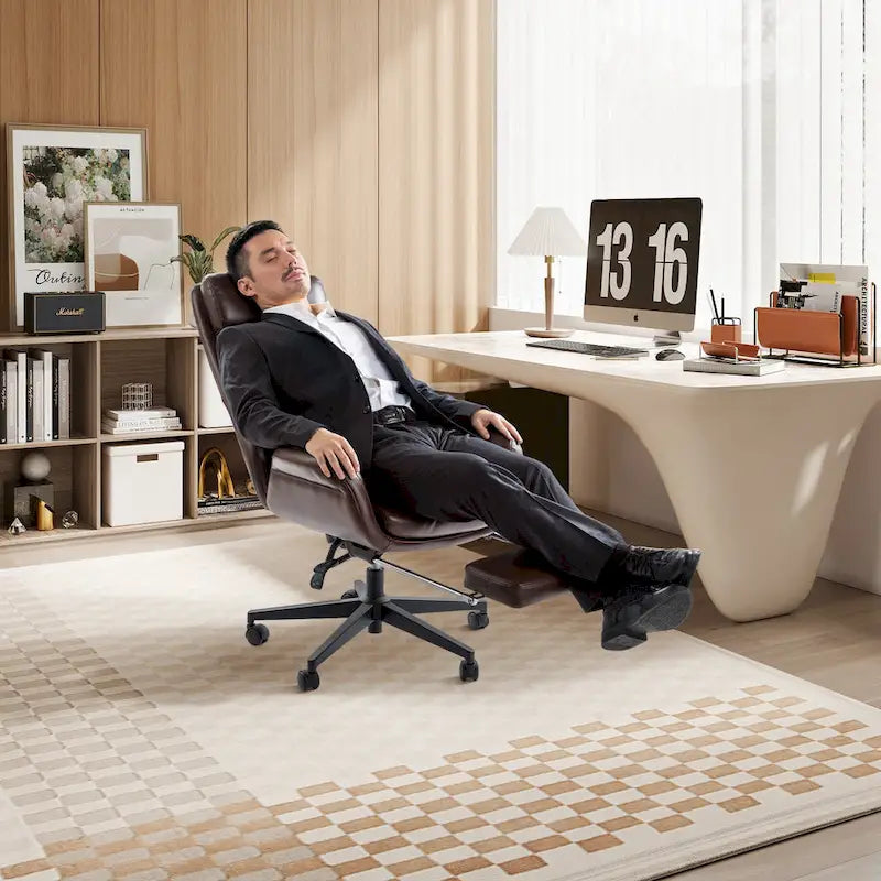 Glitzhome Adjustable Reclining Swivel High Back Home Office Chair with Footrest and Armrest