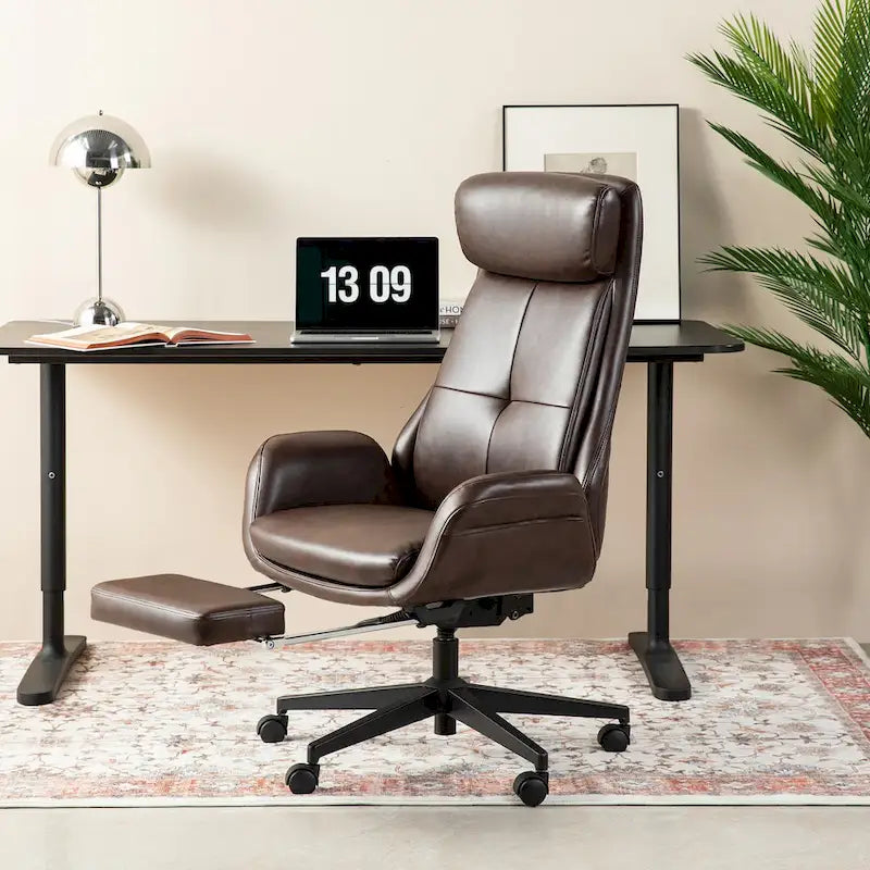 Glitzhome Adjustable Reclining Swivel High Back Home Office Chair with Footrest and Armrest