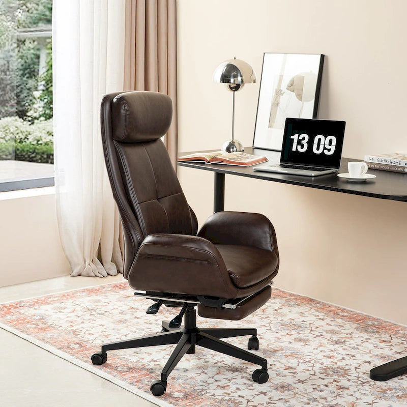 Glitzhome Adjustable Reclining Swivel High Back Home Office Chair with Footrest and Armrest