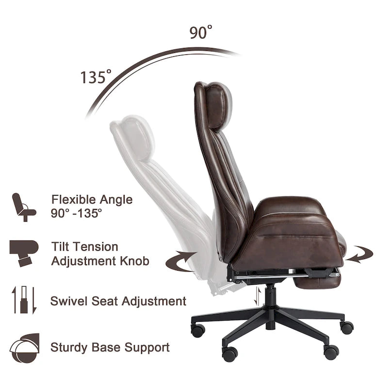 Glitzhome Adjustable Reclining Swivel High Back Home Office Chair with Footrest and Armrest