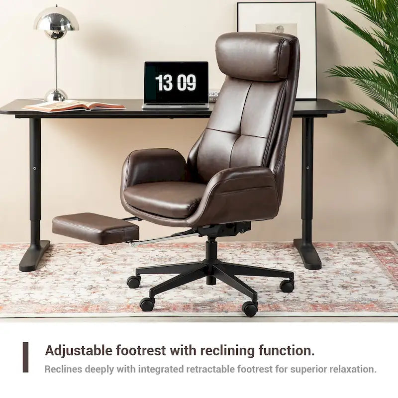 Glitzhome Adjustable Reclining Swivel High Back Home Office Chair with Footrest and Armrest