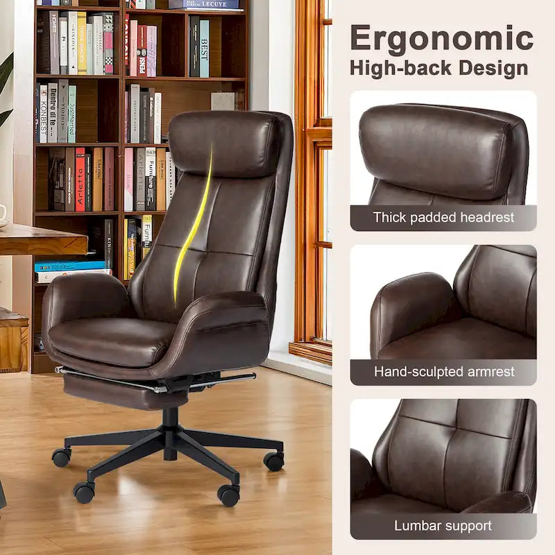 Glitzhome Adjustable Reclining Swivel High Back Home Office Chair with Footrest and Armrest