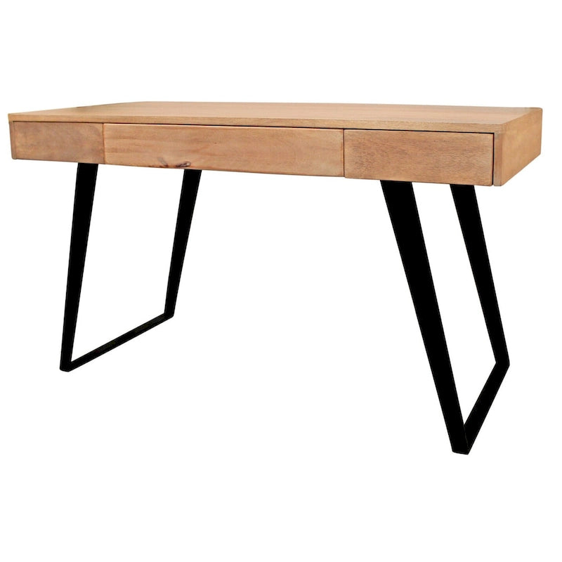 54  Natural and Black Mango Solid Wood Writing Desk With Three Drawers