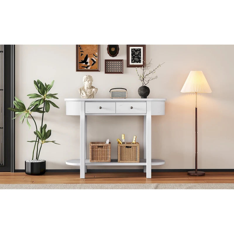 Vintage Console Table with 2 Storage Drawers, Open Lower Shelf, and Curved Design for Home Entryway and Hotel