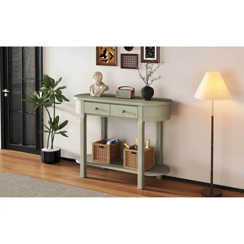 Vintage Console Table with 2 Storage Drawers, Open Lower Shelf, and Curved Design for Home Entryway and Hotel