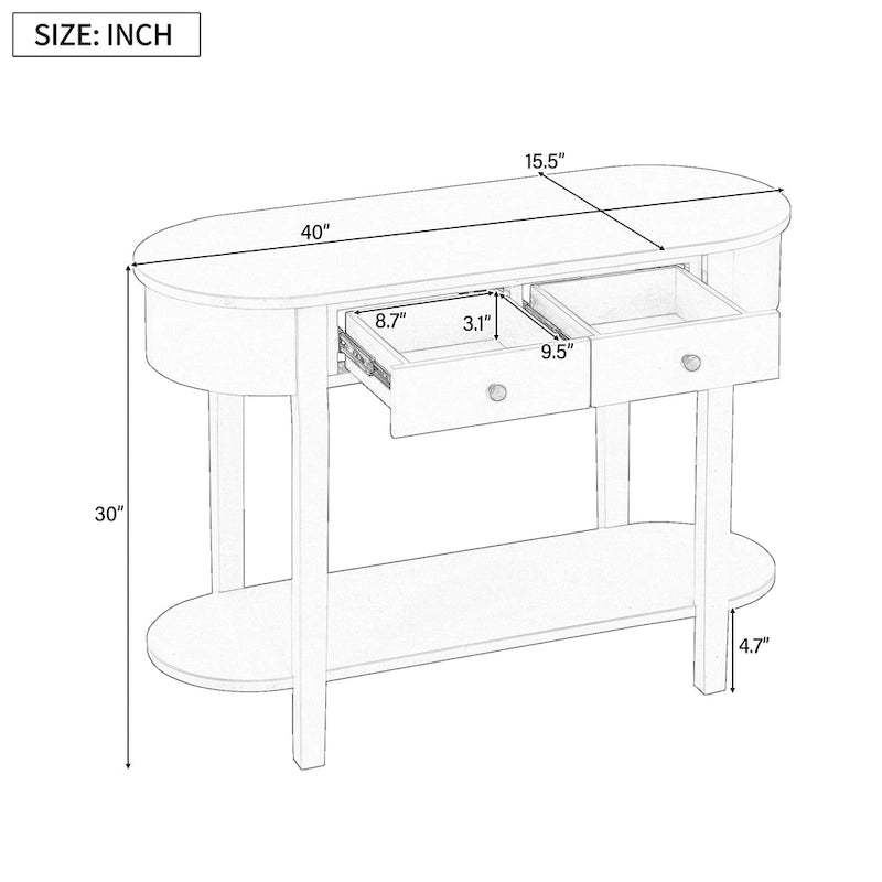Vintage Console Table with 2 Storage Drawers, Open Lower Shelf, and Curved Design for Home Entryway and Hotel
