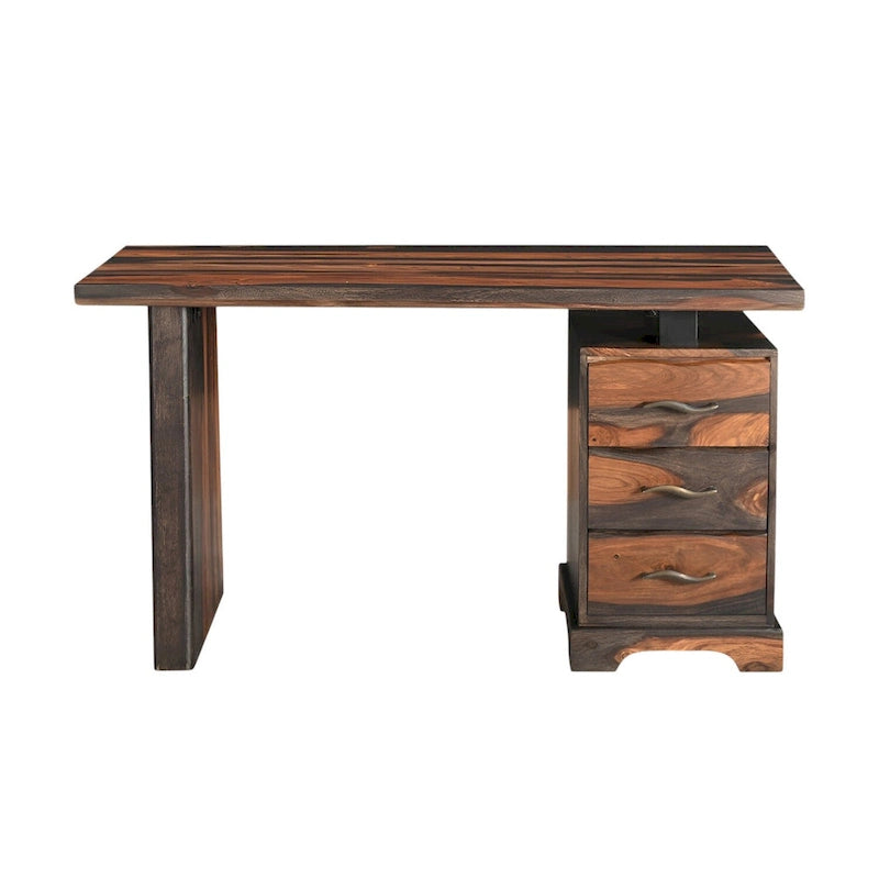 HomeRoots 54  Brown Live Edge Solid Wood Writing Desk With Three Drawers