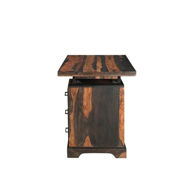 HomeRoots 54  Brown Live Edge Solid Wood Writing Desk With Three Drawers